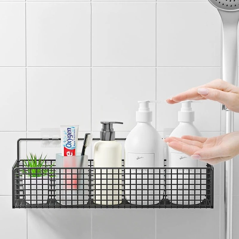 

Bathroom Organizer Basket Wall Mounted with Stickers Shampoo Organizer Shower Caddy Portable Kitchen Sundries Holders Box