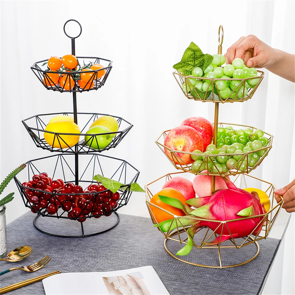 

Anti Shake Fruit Container Creative Nordic Dry Fruit Plate Iron Candy Fruit Plate Household Holiday Party Cake Stand Three-layer