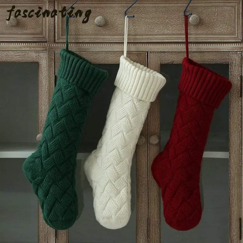 

Stockings Christmas Socks Xmas Candy Bag 1Pcs Knitted Christmas Gift 37/46cm Fireplace Xmas Pendant Decoration Sock for New Year