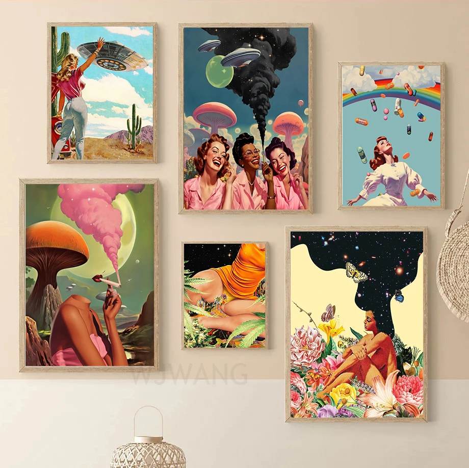 Картины на холсте WJWANG Abstract дымчатый гриб розовый