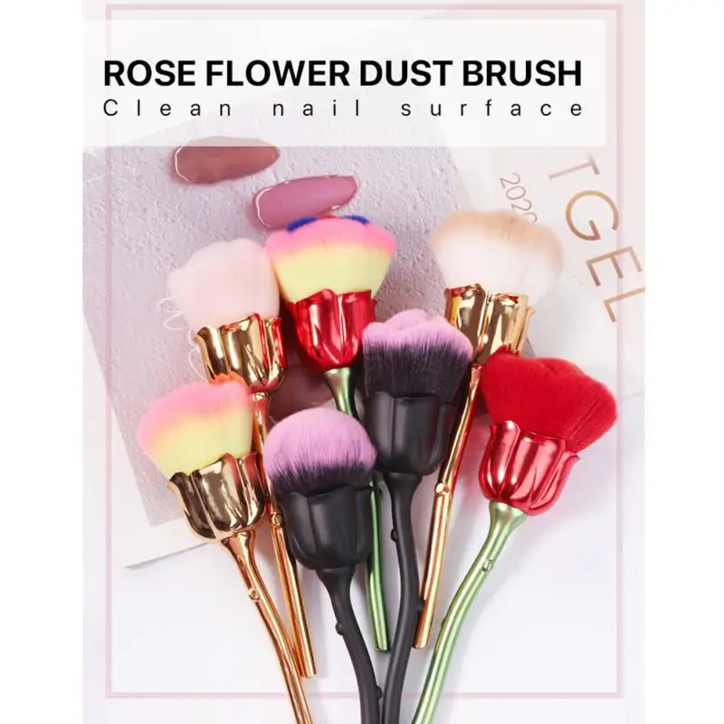 

2pcs Flower Nail Brush For Manicure Rose Nail Art Brush Nail Accesories Tools Popular Round Gel Polish Dust Cleaning Brushes