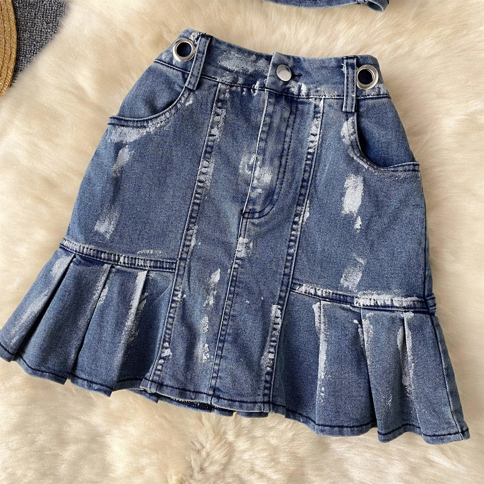 Женский комплект из 2 предметов джинсовый Топ без бретелек и короткая облегающая