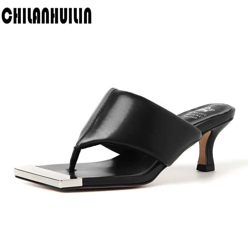 

summer slippers shoes woman luxury leather outdoor beach flip flops female sandals trend brand design slides shoes lady black