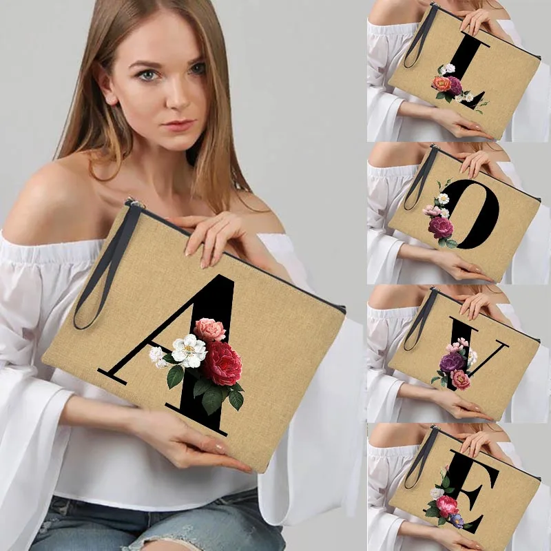 

Retro Women Clutch Bags Letter Printed Tote Purses Wedding Party Cosmetic Bag Travel Makeup Case Bride Handbags Bridesmaid Gifts