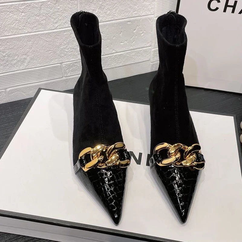 

Chelsea Ankle Boots Women Shoes 2022 Winter New Brand Designer Party Sexy Dress Shoes Pumps Casual Stilettos Zipper Snow Botas