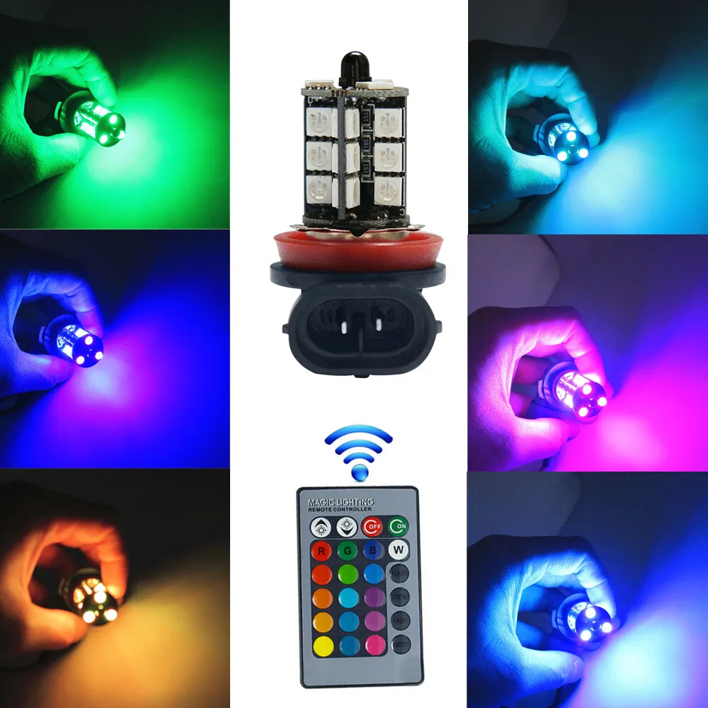 Фото 2x RGB H11 H9 H8 5050 27SMD Автомобильные фары Противотуманные фары Светодиодная лампа с дистанционным управлением №3