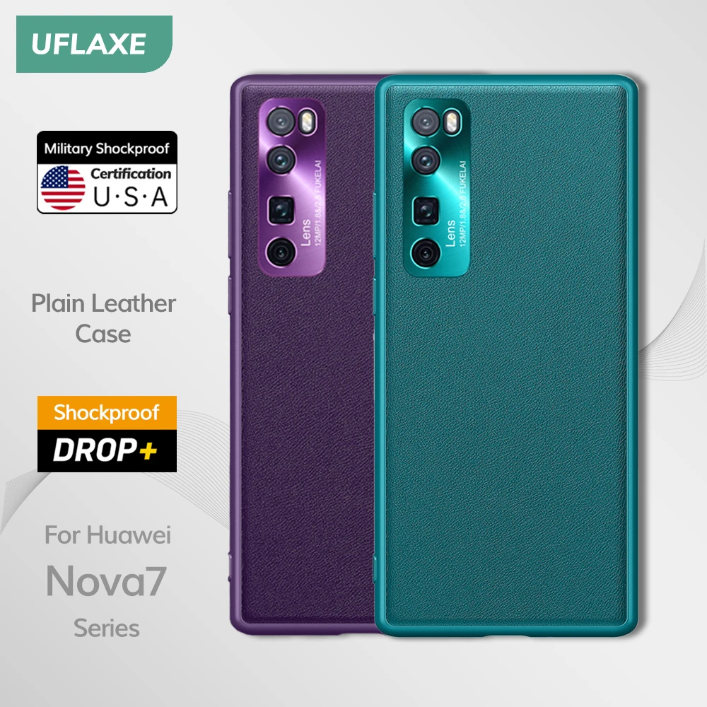 UFLAXE Original Plain Leather Case for Huawei Nova 5T Nova 7 Pro SE Nova 7i Camera Protection Back Cover Shockproof Hard Casing