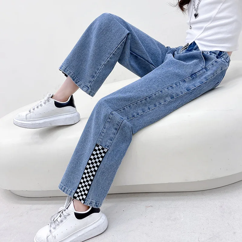 

Wide Leg Jeans Girls Autumn Pockets Loose Denim Pants Kids Baggy High Street Long Trousers Children Straight Pants