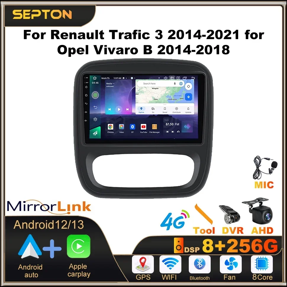 SEPTON Smart Car Systems Автомобильный стерео радиоплеер для Renault Trafic 3 2014-2021 Opel Vivaro B 2014-2018