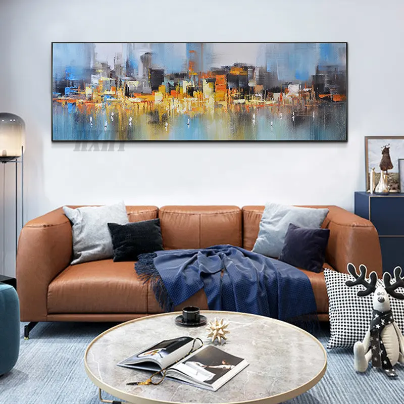 

Hand-painted Oil Horizontal Version Of The Huge City Building Abstract Landscape Mural Paintings Decorate The Living Room Wall