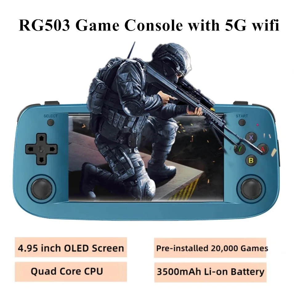 

rg503 portable video game console, 4.95 inch OLED display, rk3566, suitable for PS1 N64, with WiFi TV output Free shipping