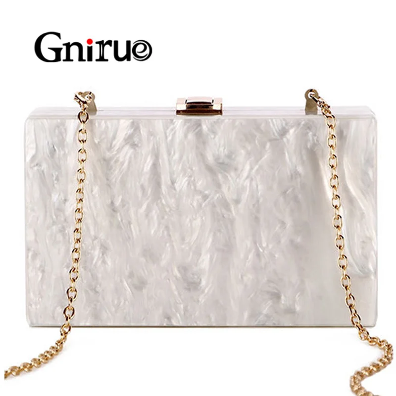 

Gnirue New Wallet Fashion Women Messenger Bags Elegant Pearl Acrylic Clutch Vintage Woman Party Pure White Shoulder Evening bag