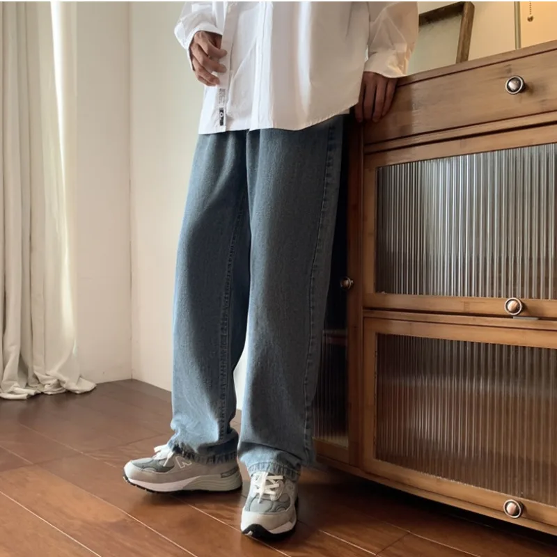 Blue Black Baggy Jeans Men Fashion Casual Drawstring Wide Leg Jeans Men Streetwear Hip Hop Loose Straight Denim Trousers Men