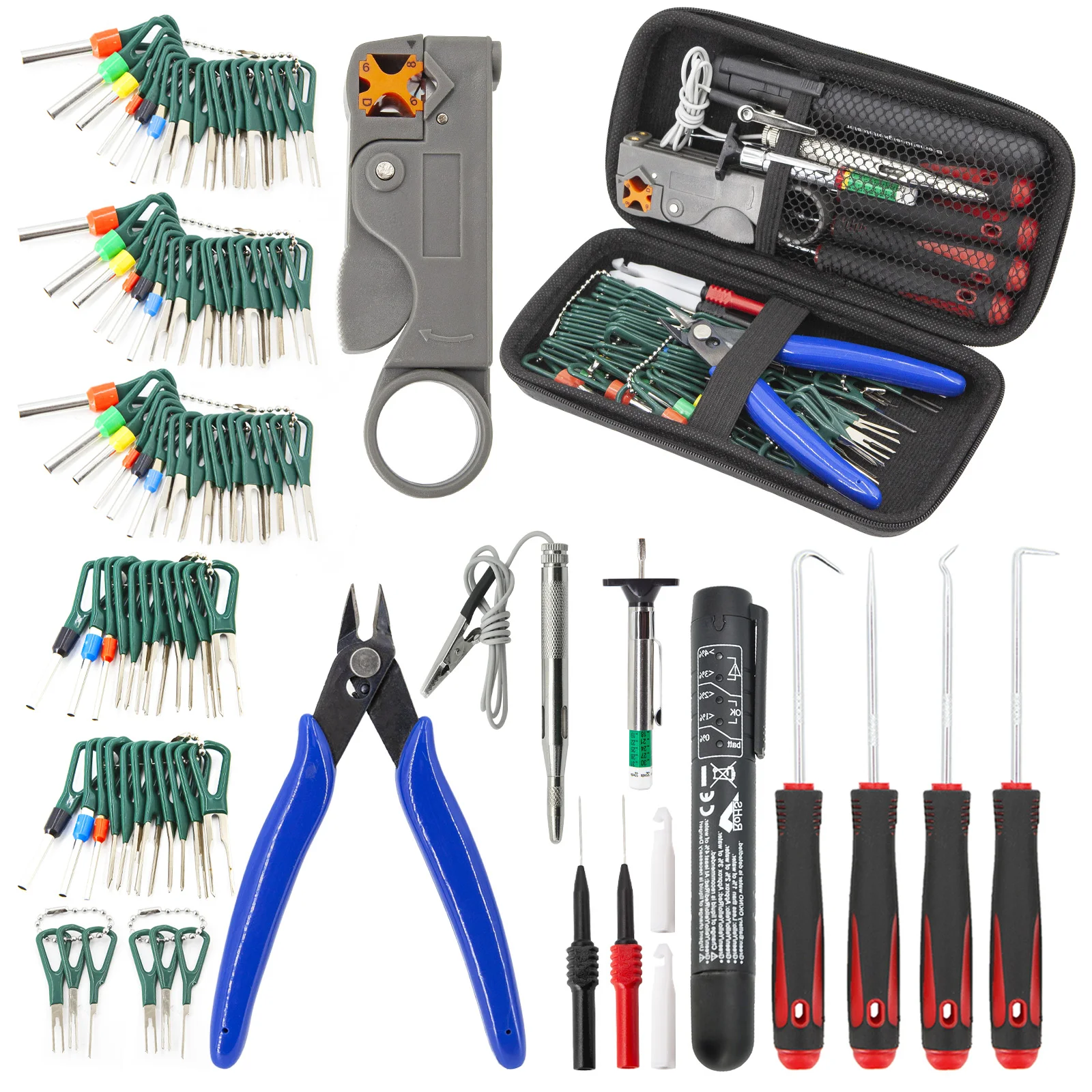

Car Terminal Removal Tools Kit Electrical Wire Harness Crimp Connector Pin Extractor Repair Light Tester Cable Pliers Stripper