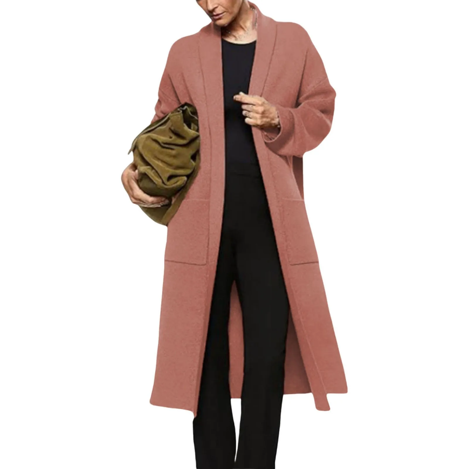 Женский однотонный Повседневный длинный кардиган с длинными рукавами на осень и