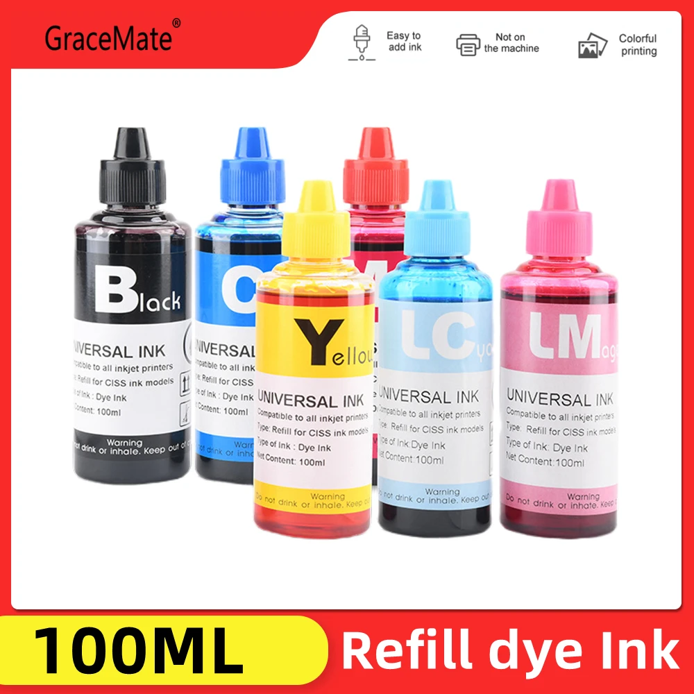 

6x100ml Printer Ink Refill Kit for Epson Canon HP Brother Dell Inkjet Ciss Cartridge 6 Color Universal Ink Fast Shipping