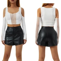 sexy off shoulder crop top women fashion fishnet long sleeve hollow out sexy tees e girl grunge tshirts clubwear