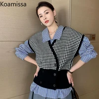 koamissa plaid women knitted vest spring autumn lady chic loose camis all match vintage casual sweater vests sleeveless tanks