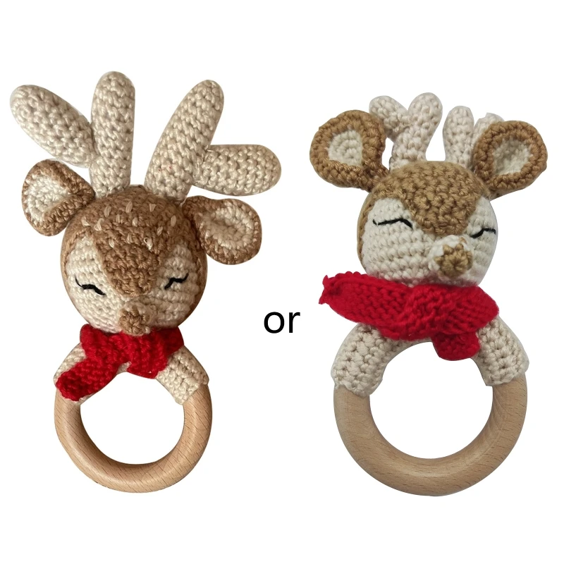 

Baby Wooden Teether Ring DIY Crochet Animal Rattle Infant Teething Nursing Soother Molar Toys for Newborn Shower Gifts