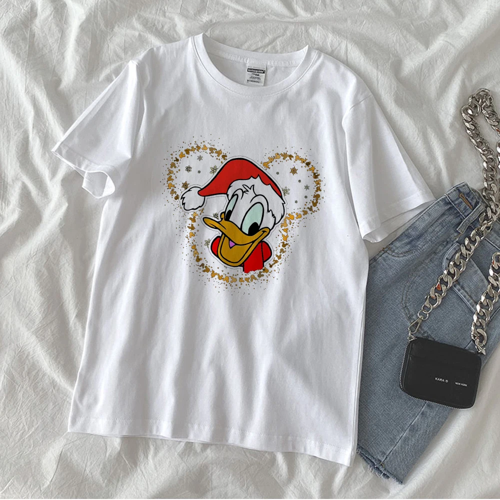 Купи Donald Duck Print Disney Hot Sell White Women T-Shirts Short Sleeve O Neck Minimalist Y2K Style Christmas Female S-XXXL Tees за 287 рублей в магазине AliExpress