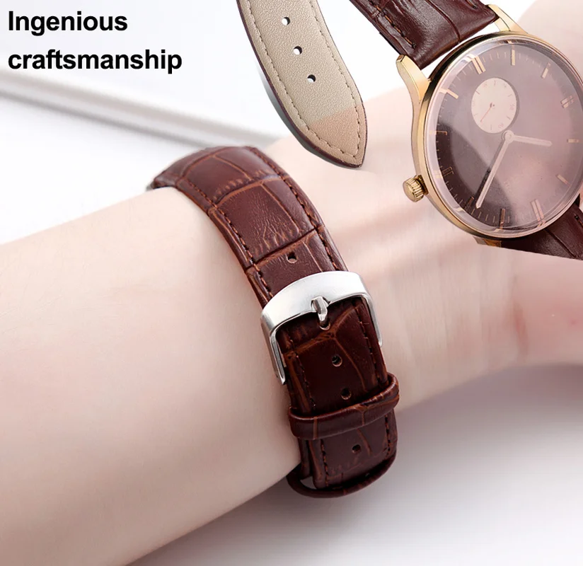 18mm Watch Band Genuine Leather Pink Watchband 20mm 22mm Steel Pin Buckle Blue Watch Strap 24mm Wrist Belt Watch Accessory+Tools