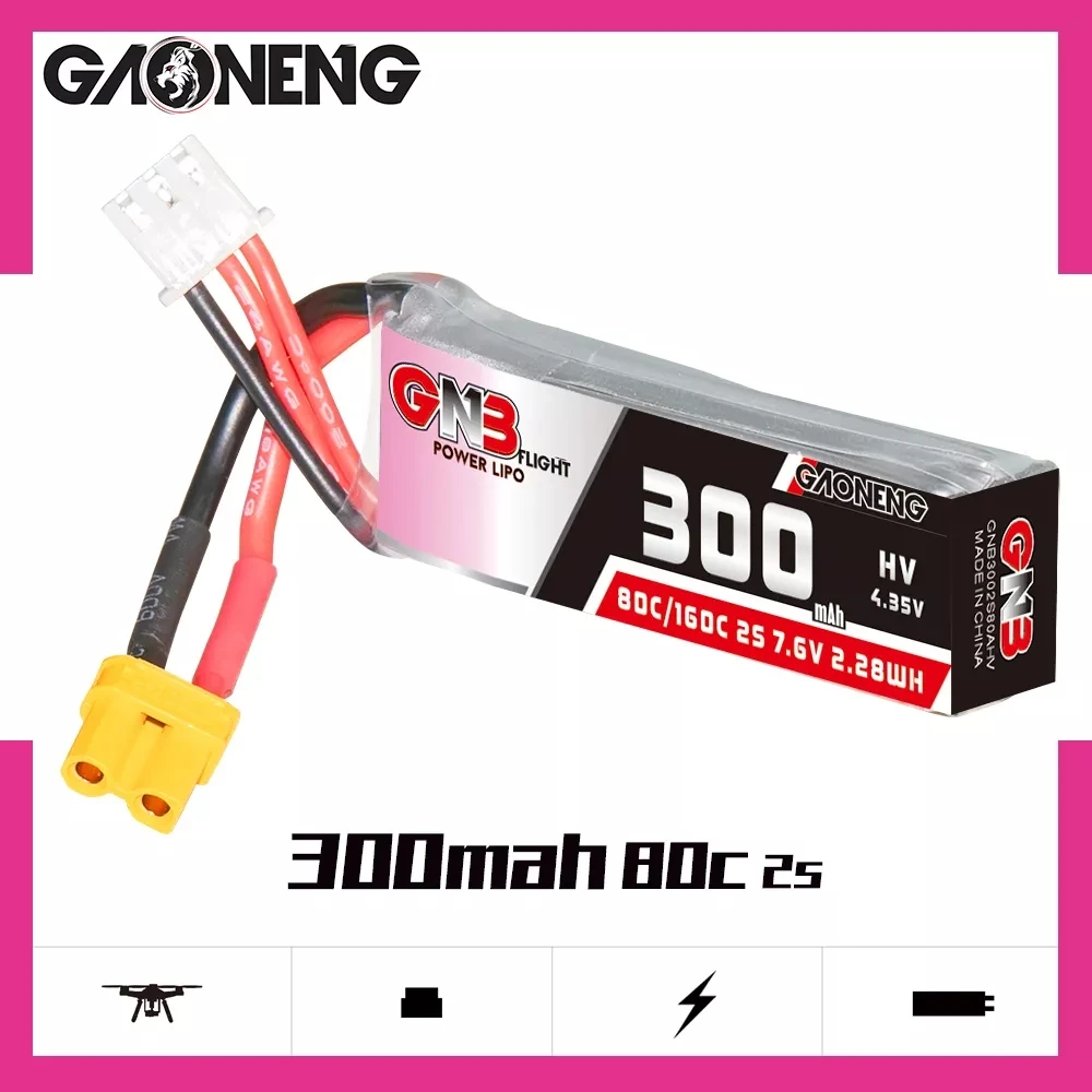 3 шт. Gaoneng GNB 2S 7 6 В 300 мАч 80C/160C литий-полимерная батарея со штекером для Micro RC FPV Racing