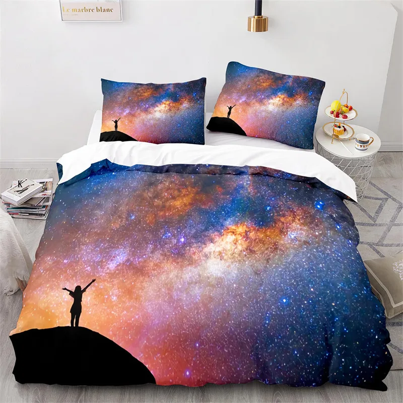 

Bedding Set Microfiber Aurora Comforter Cover King Size For Kids Adult Room Decor Starry Sky Galaxy Duvet Cover Natural Scenery