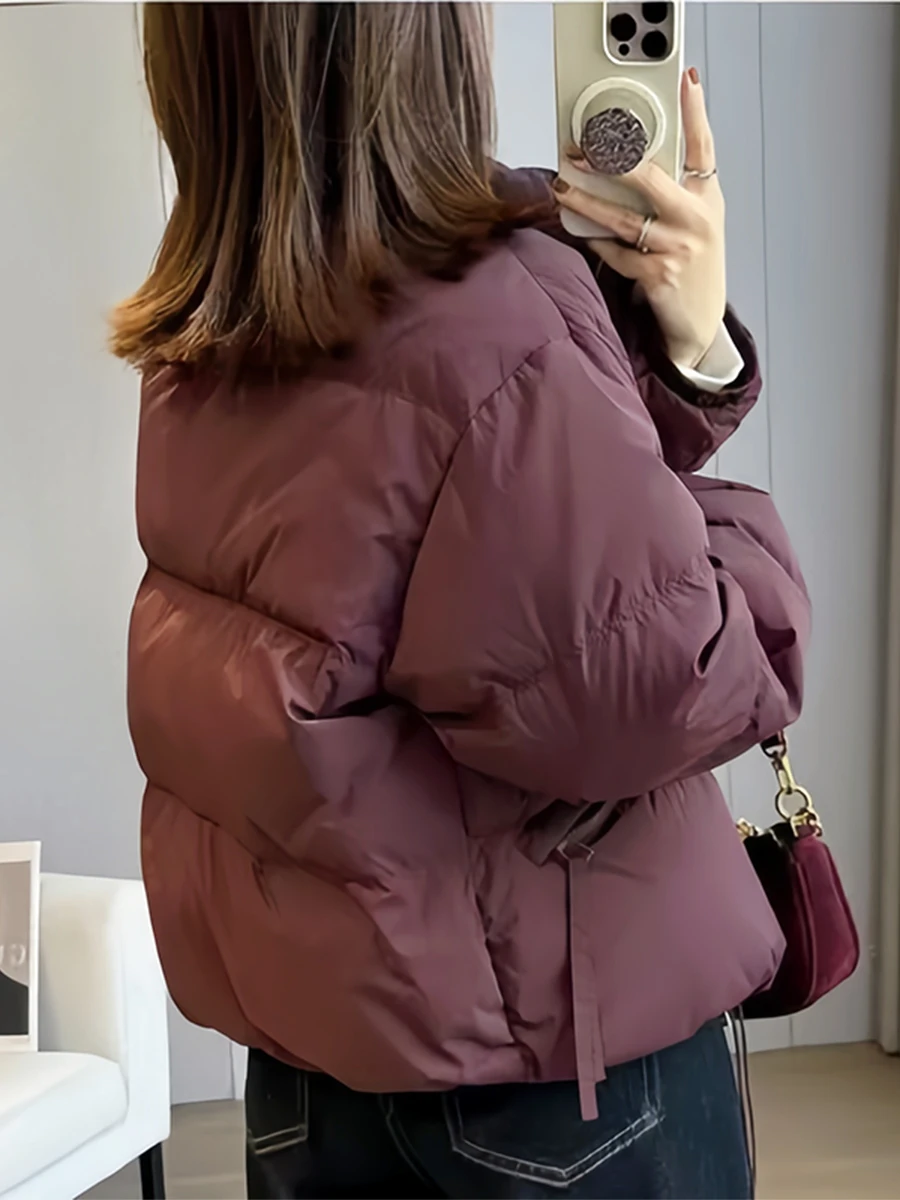 Маленький короткий пуховик с воротником-стойкой женская зима 2023 новинка