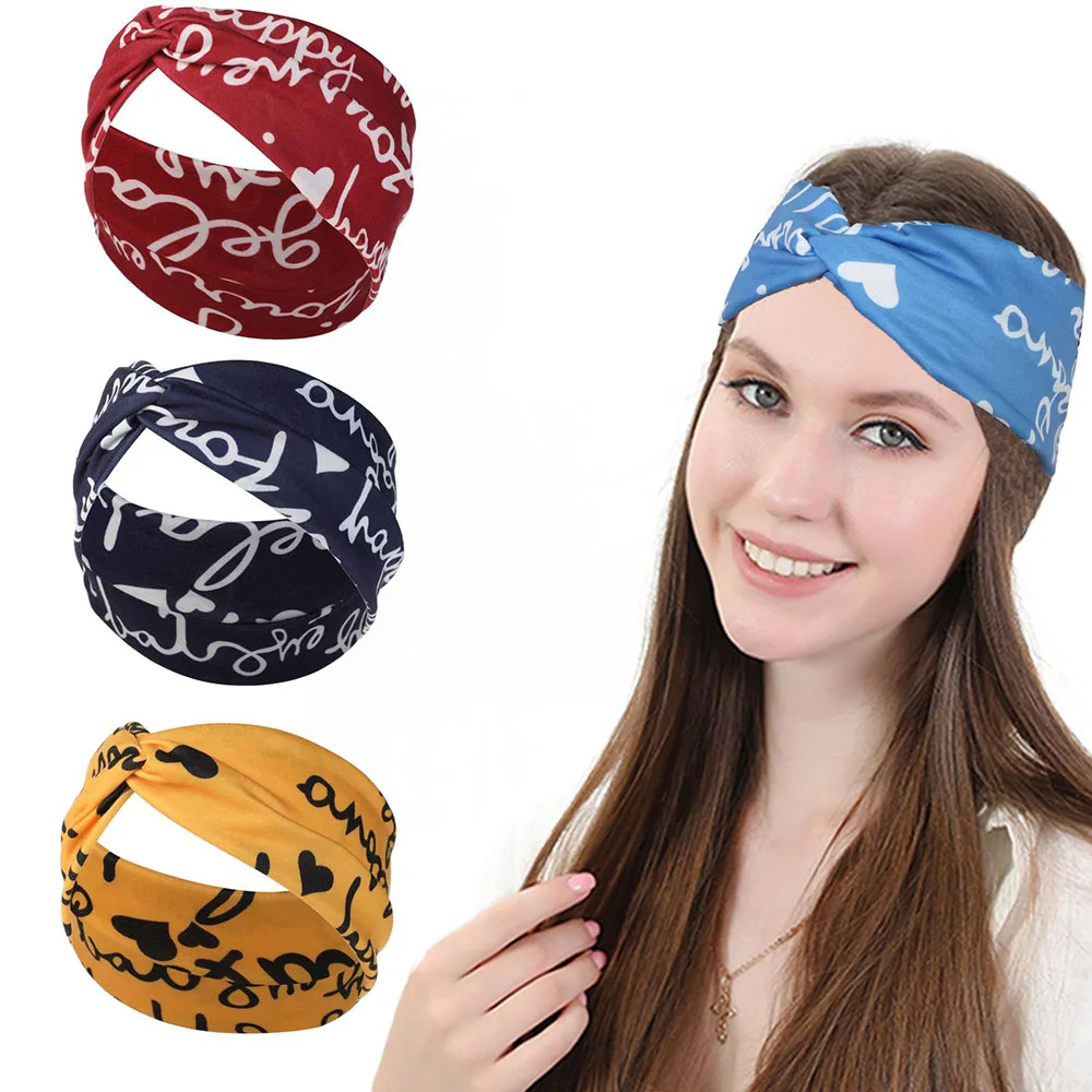 

New Fashion Women Hairband Casual Letter Vintage Girls Sports Bohemian Hair Band Casual Cross Turban Bandage Bandanas Hairbands