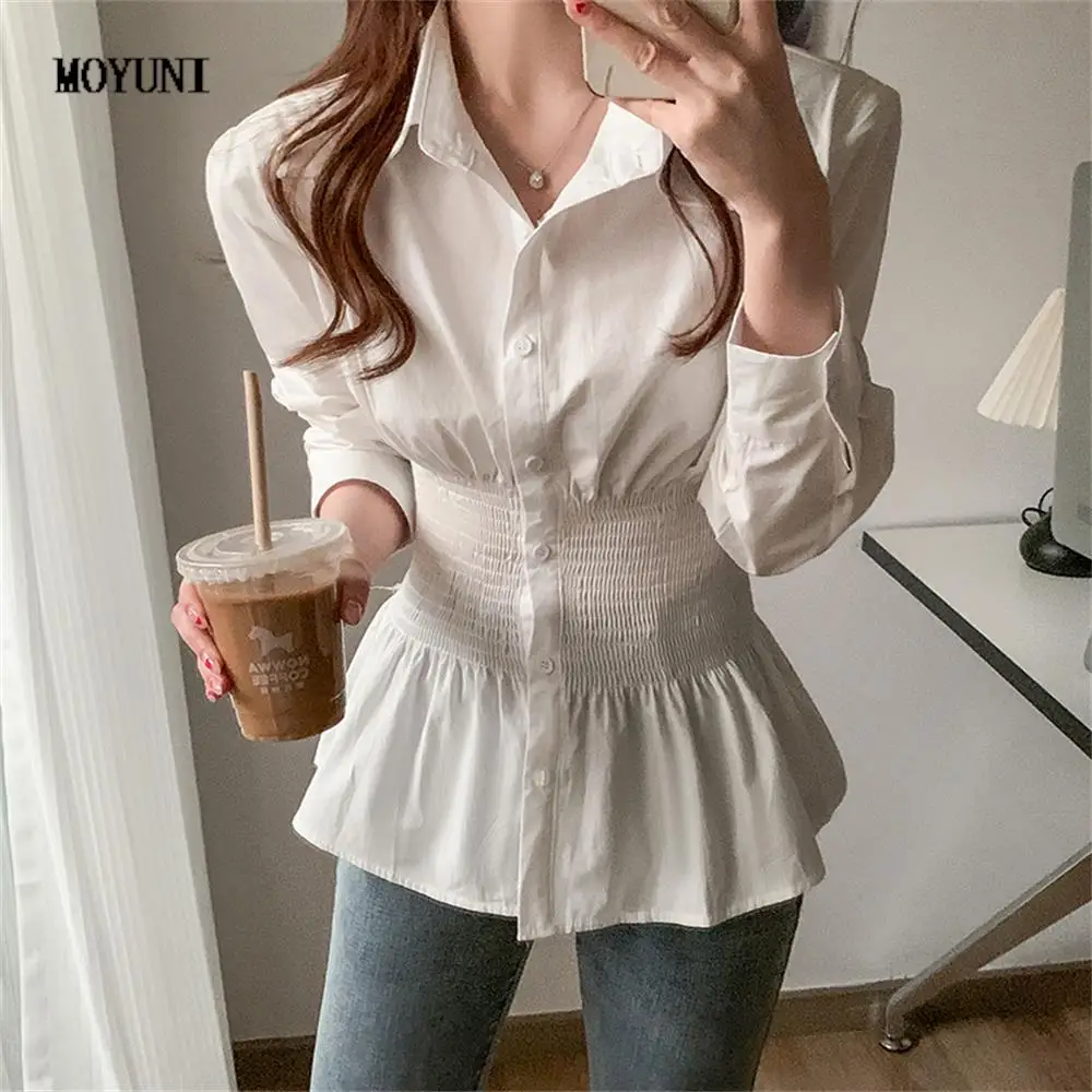 

Moyuni cute Women Close Waist Shirts Sexy Formal Fashion Gentle Office Lady 2022 Spring Streetwear New All Match Elegant Tops