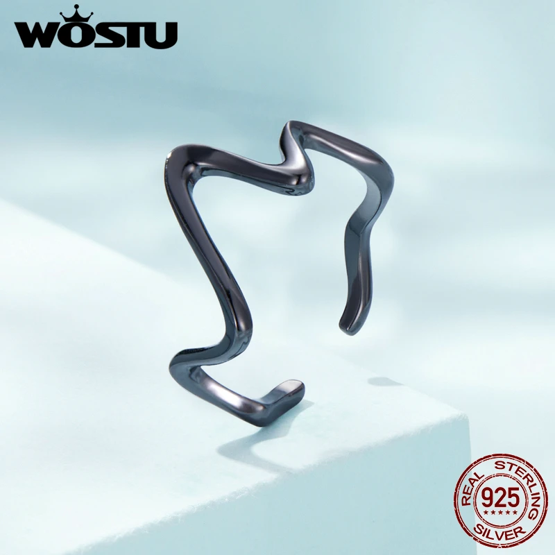 Кольцо женское 2022 из серебра 925 пробы с геометрической волной черного цвета