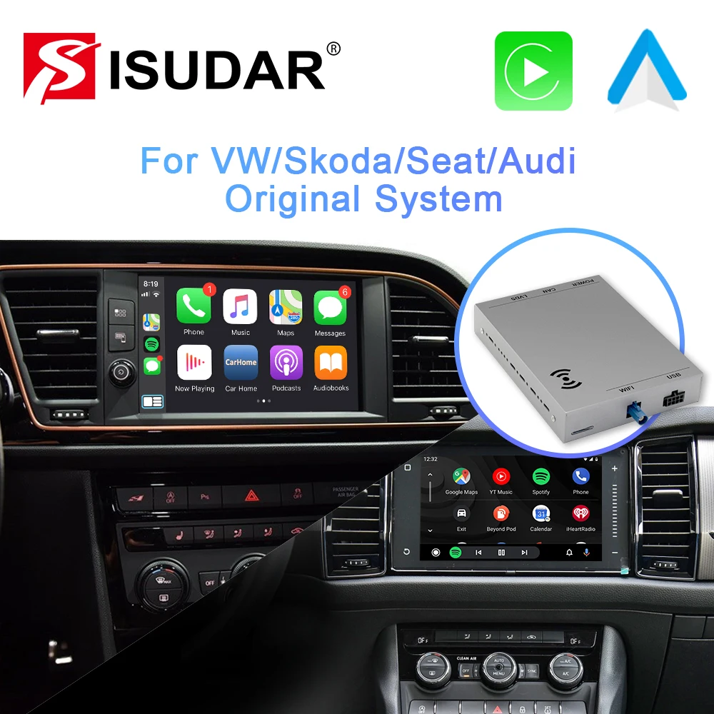 $202.53 ISUDAR For Apple Carplay Wireless Module Video Android Auto For Audi/Volkswagen/Skoda/Seat/Golf/Passat/SUPERP-B/Ibaiza MIB MIB2