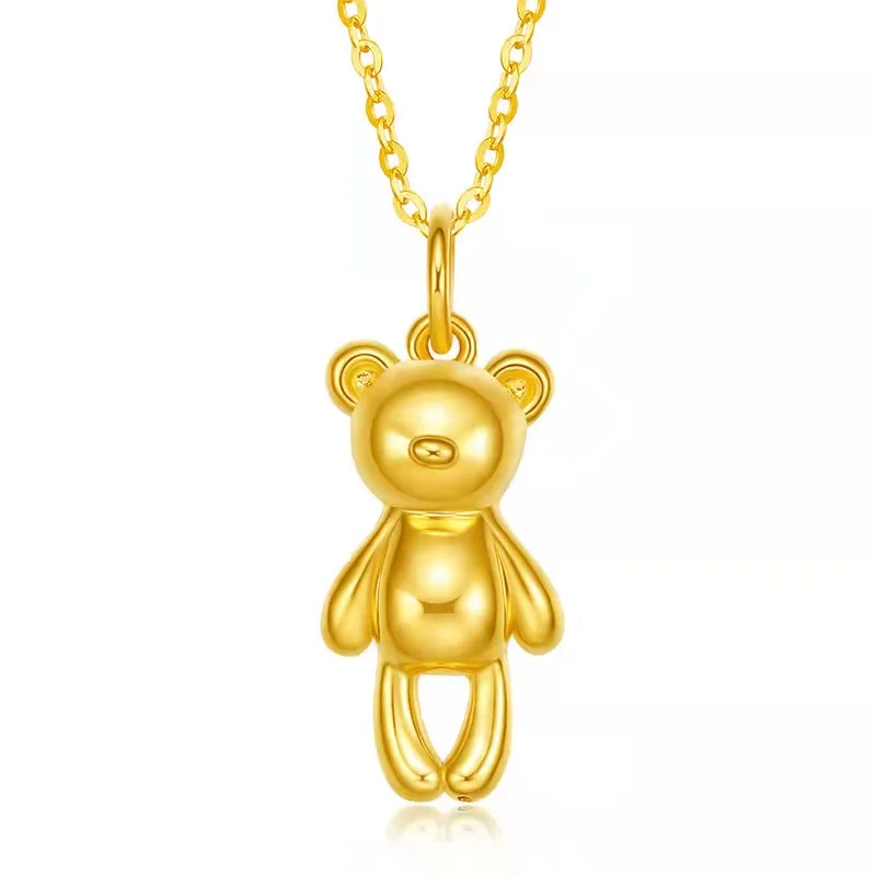 

YIBEIZHI Pure 24K 999 Gold Lovely Bear Pendant Necklace Real 18K Gold AU750 Chain for Women Fine Jewelry Gifts Neckalce chain