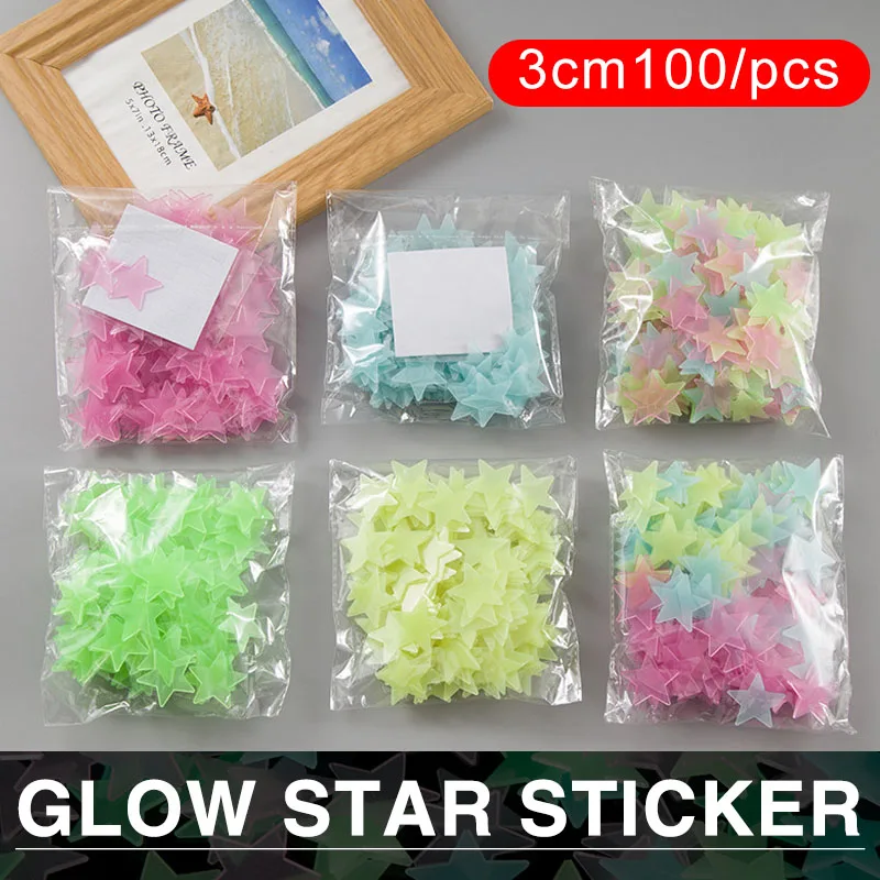 

100Pcs Luminous 3D Star Stickers For Kids Bedroom Fluorescent Colorful Star Wall Sticker Glowing In The Dark Home Decoration