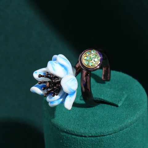 LOVE GREEN LIVE GREEN Винтажные кольца с синим лотосом