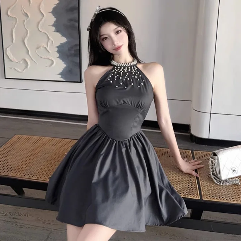 

Women's Dress Neck-mounted Off Shoulder Sleeveless Embroidered Flares Dresses Above Knee Solid Color Sexy Vestidos Dropship