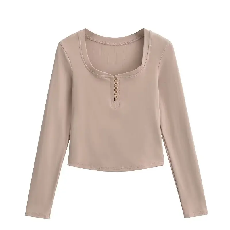 Кроп-Топ женский с длинным рукавом на пуговицах черного цвета