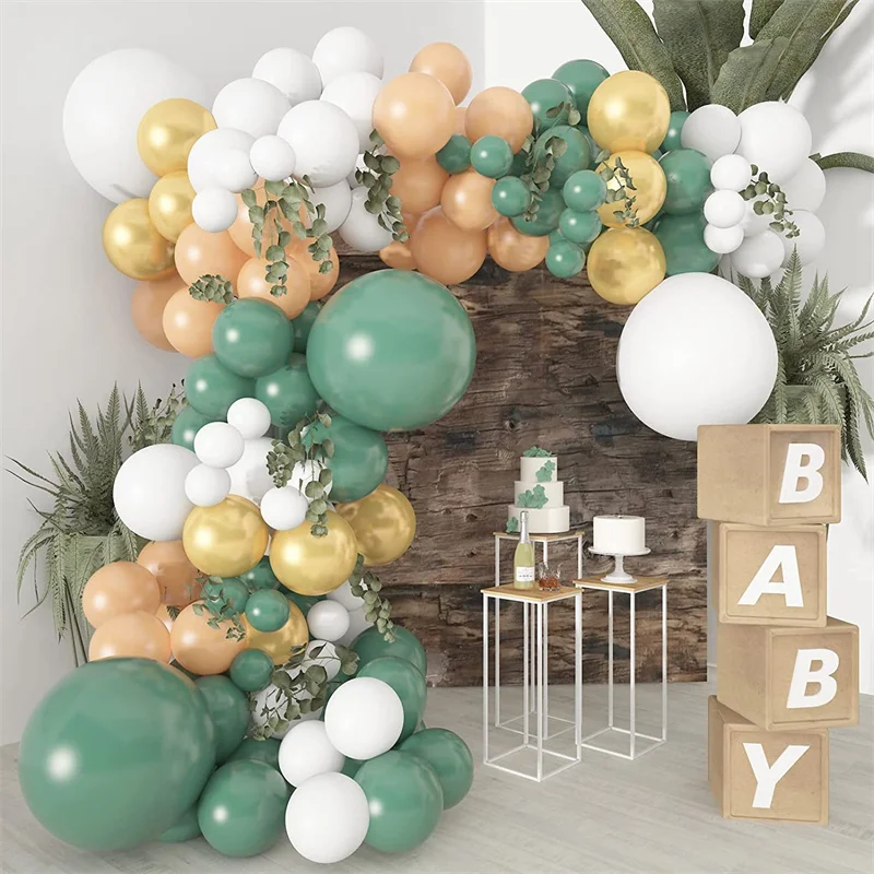 

149Pcs Sage Green Balloon Garland Arch Kit with Metal White Balloons for Baby Shower Birthday Party Decoration Wedding Supplies