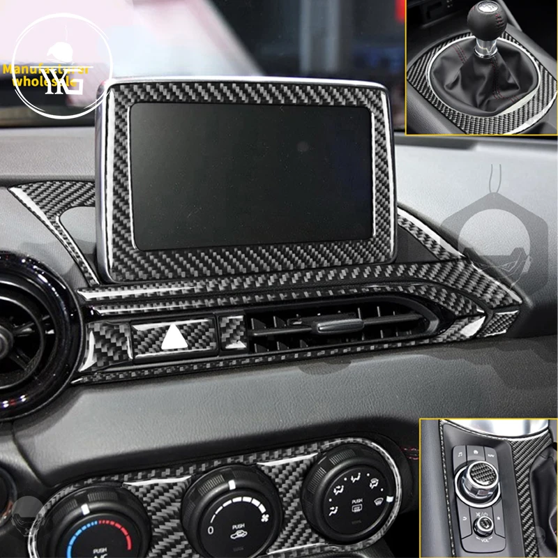 

Car Carbon Fiber Stickers Door Button Gear Shift Console AC CD GPS Trim Cover For Mazda MX-5 ND Miata 2016+ MX5 Roadster