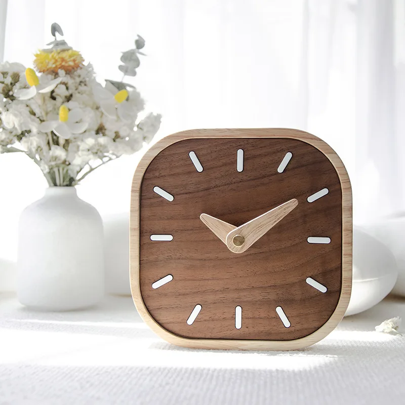 

Creative Black Walnut Solid Wood Small Table Clock Nordic Simple Wind Bedroom Bedside Office Display Mute Decorative Table Table