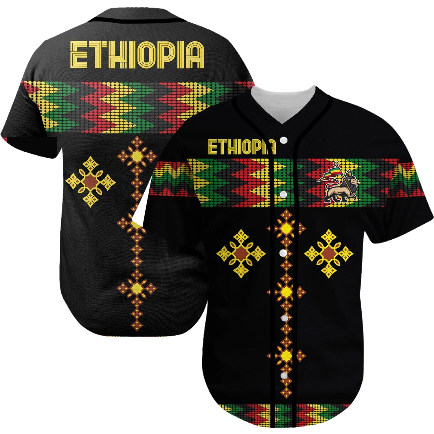 Africa County Ethiopia Native Reggae Lion Tattoo 3DPrint Summer Harajuku Casual Funny Baseball Jersey Shirts Short Sleeves X4