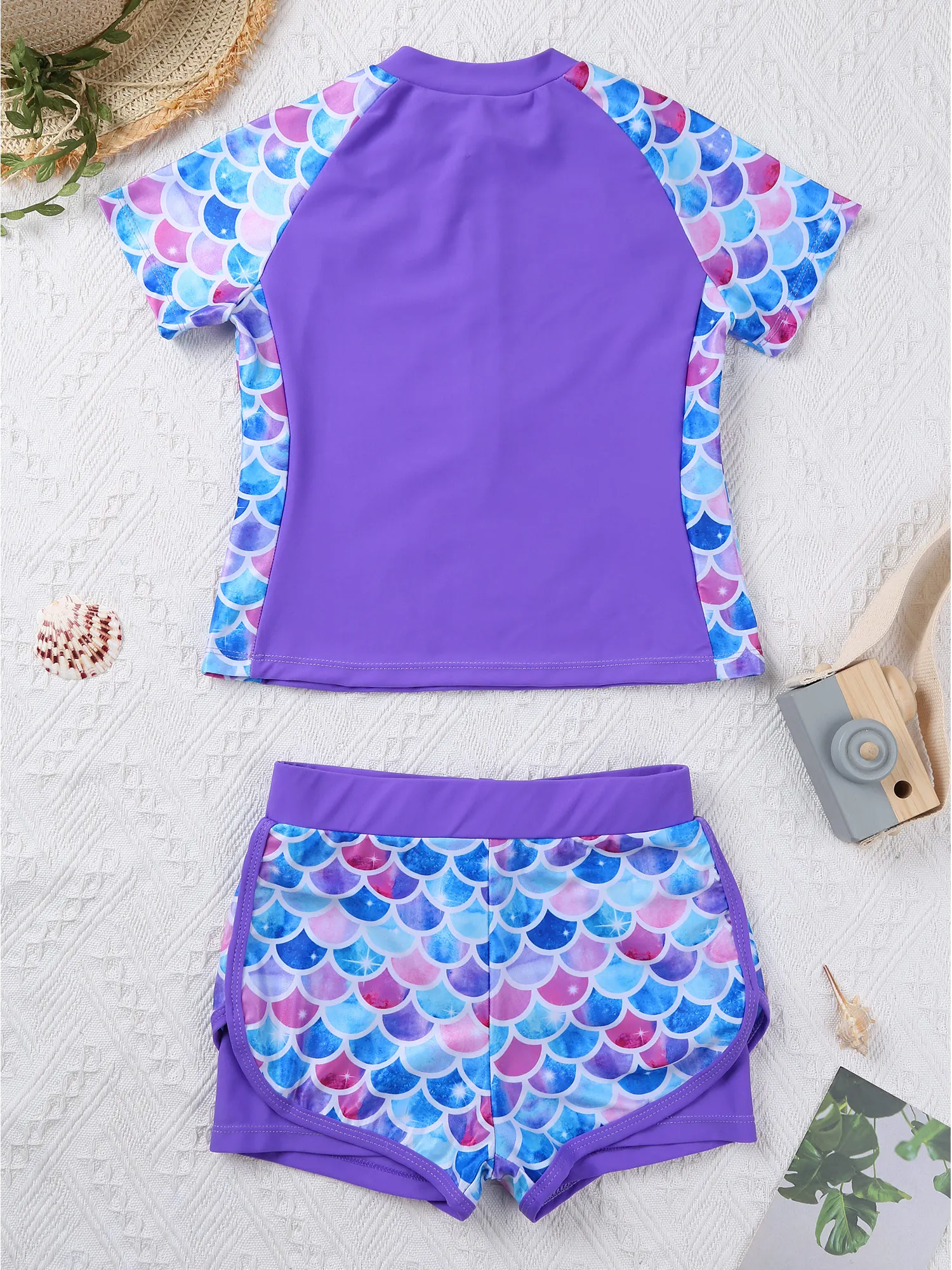 Детский купальный костюм из двух предметов для девочек с коротким рукавом
