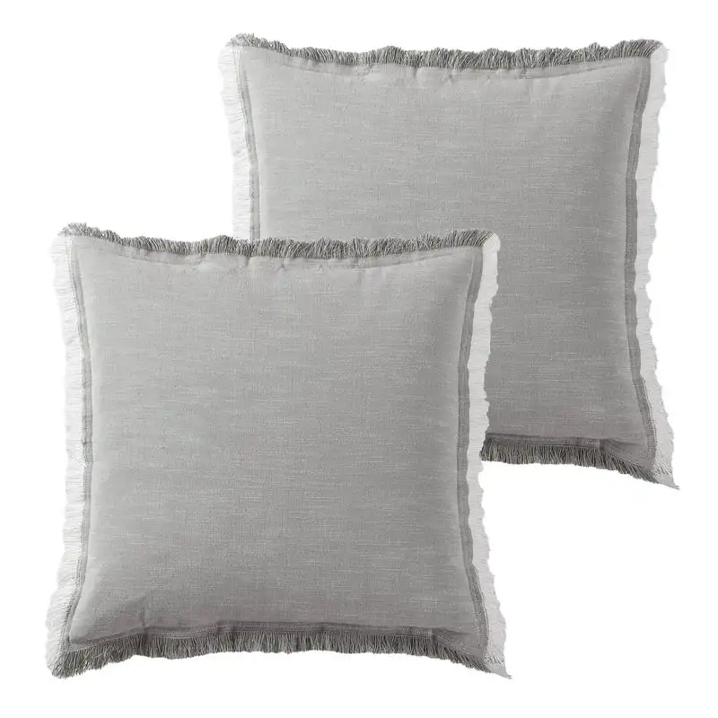 

Throw Pillow, Cotton Fringe, Square, Grey, 20''x20'', 2 Pack