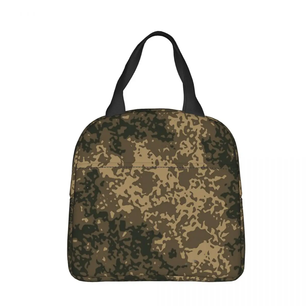 

Военная камуфляжная изолированная сумка для ланча с эффектом губки и цифровыми узорами зеленого, бежевого, черного цветов, камуфляжная жен...