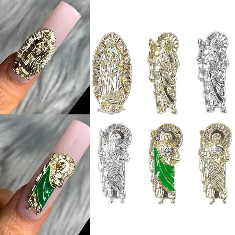 

10Pcs Vintage Luxury Nail Charms 3D Virgin Buddha Alloy Metal Jewelry Nails Decorations DIY Nails Accessories Manicure Suppliers