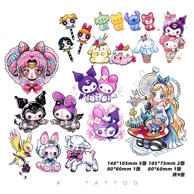 

[a Set of 9 Pieces] Kuromi Melody Cartoon Cute Plant Men and Women Tattoo Sticker