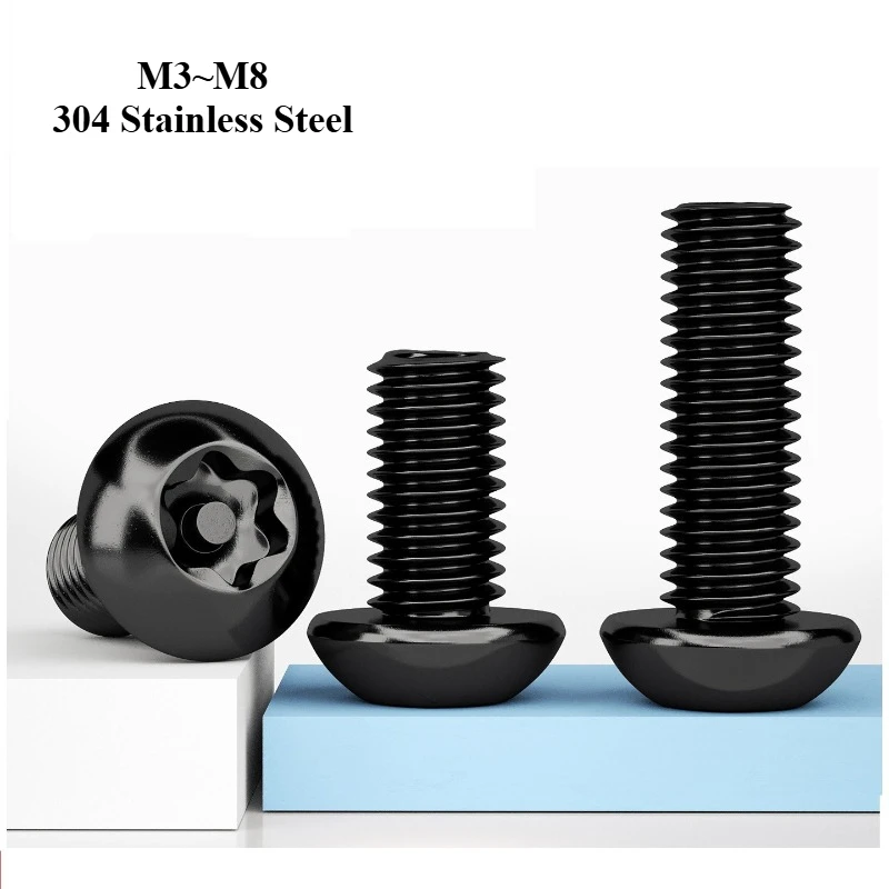 

M3 ~ M8 Винт с полукруглой головкой Torx из нержавеющей стали 304 с черным шестилопастным противоугонным защитным винтом с защитой от несанкционированного доступа