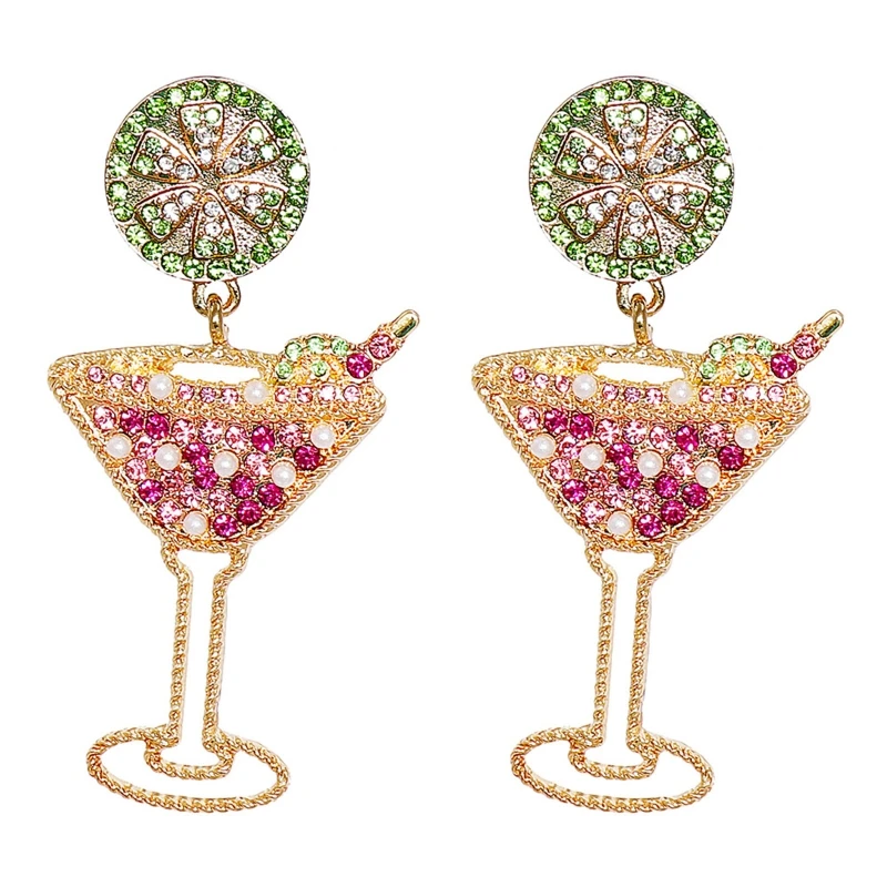 

European and American Popular Fruit Earrings Fashion High Wine Glass Lemon Slice Ear Jewelry Colorful Women's Earrings