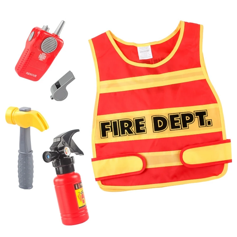 

Boys Fireman Role Play House Playing Game Cosplay Fire Station Chief Costume Kids Party Dress Up Game Props