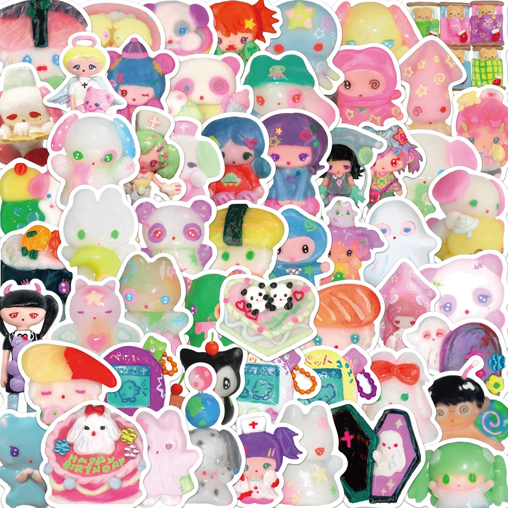 

10/56PCS 3D Style Modeling Clay Graffiti Sticker Cute Waterproof Gift Decoration Suitcase Laptop Helmet Guitar Kids Toy Decal